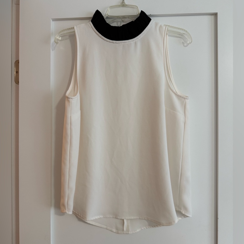 J. Crew White Sleeveless Blouse with Black Collar